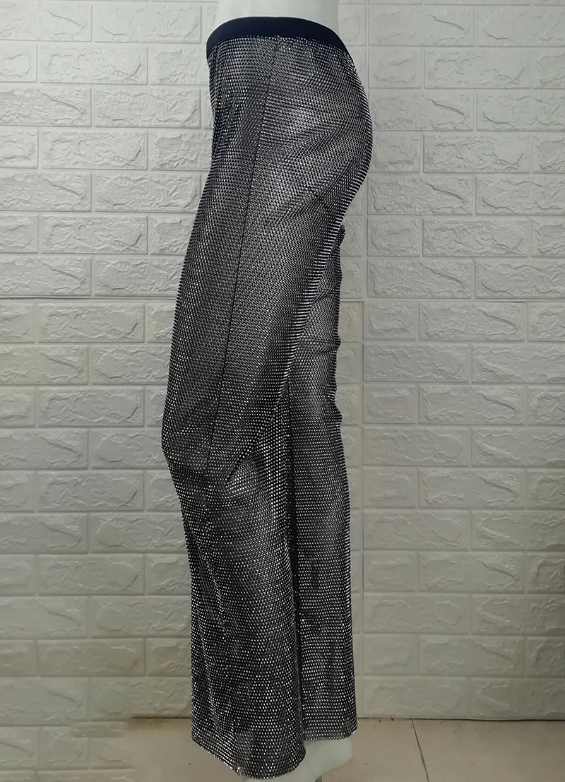 

Party club performance pants Shiny luxury rhinestones Disco Pants Diamond Mesh Nightclub show Skinny pants