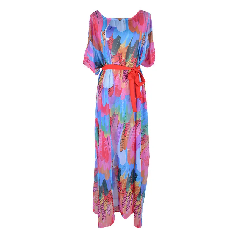 Пляжная накидка туники для пляжа с принтом шифон длинный кафтан бикини халат de