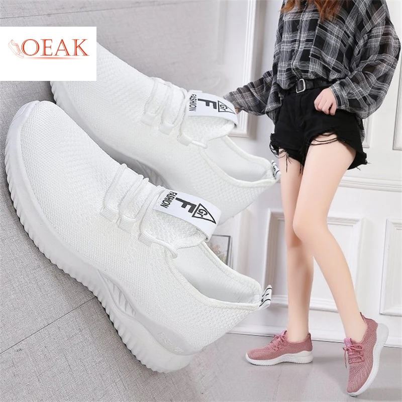 

OEAK Women Sneakers Fashion Casual Non-slip Sneakers Trainers Breathable Mesh Ladies Lace-up Flats Lightweight Running Shoes