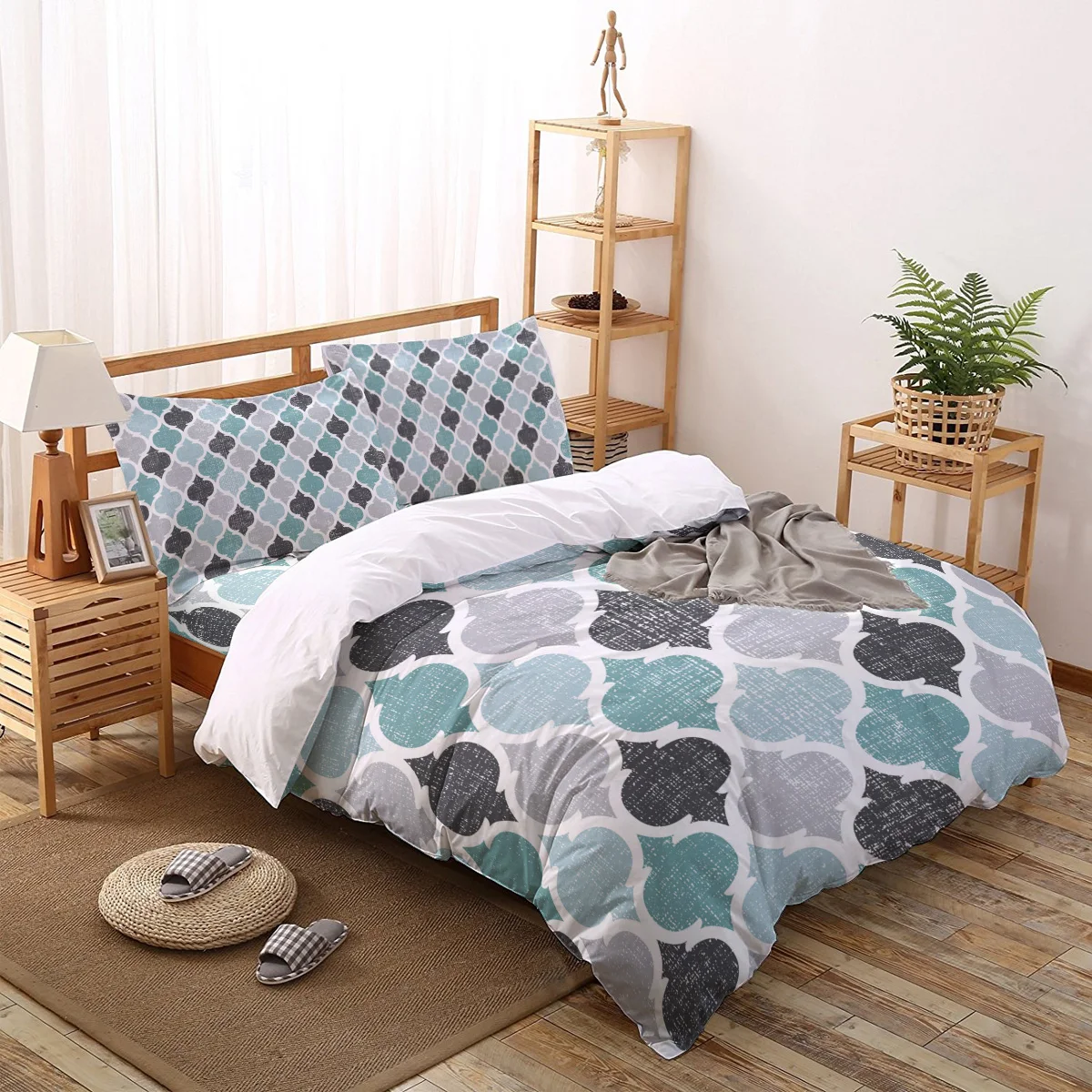 

Geometric Cyan Vintage Moroccan Bedding Set For Home Duvet Cover Set Bedclothes Bed Linens Sheet Queen King Size Qulit Covers