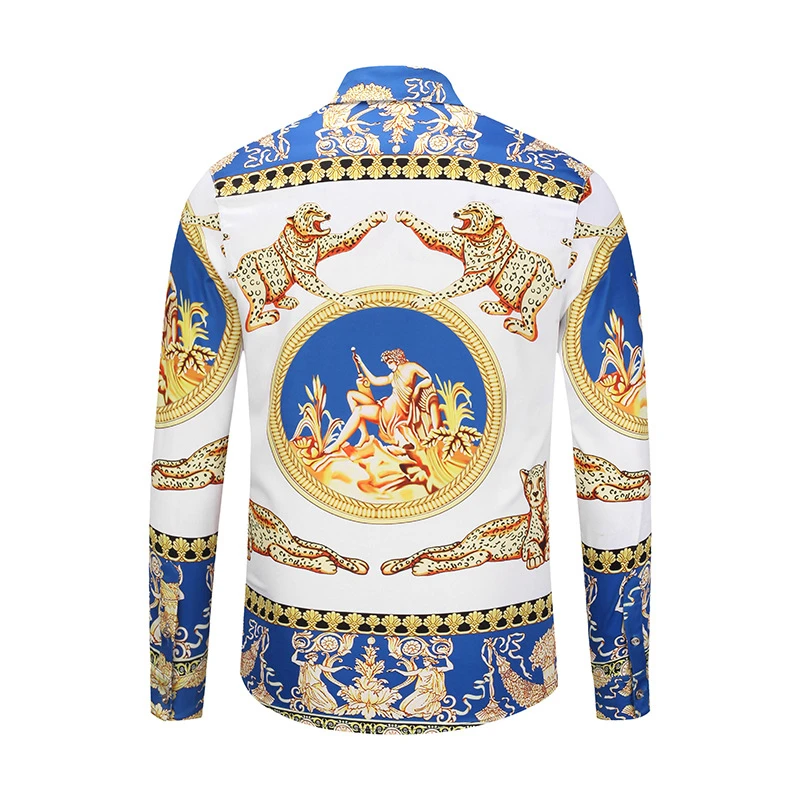 Рубашка мужская с длинным рукавом Повседневная модная сорочка леопардовым