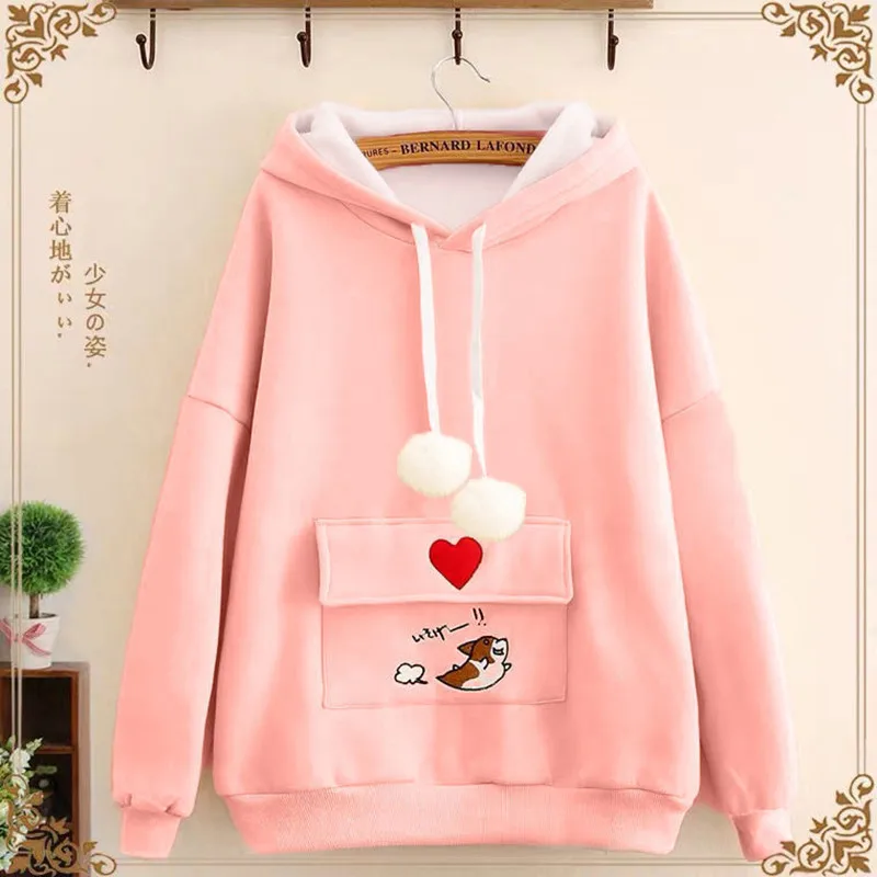 

Толстовка с плюшевой подкладкой для отдыха и студенток, Милая зимняя куртка с шерстяным помпоном, свободная Маленькая женская одежда, 2021