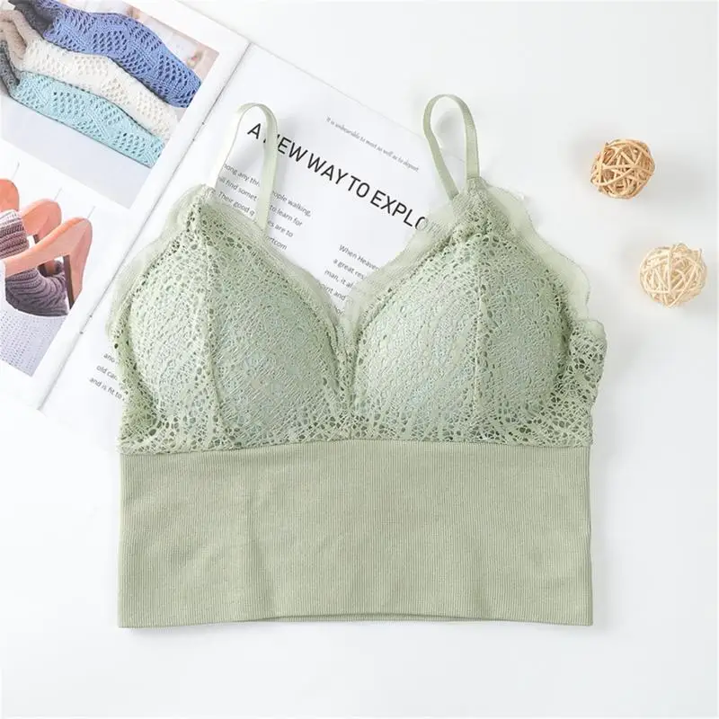 

ATHVOTAR Women Lace Sexy Camisole Wrapped Chest Hollow Oute Gather Sling Wireless Elastic Top Underwear Female 2021