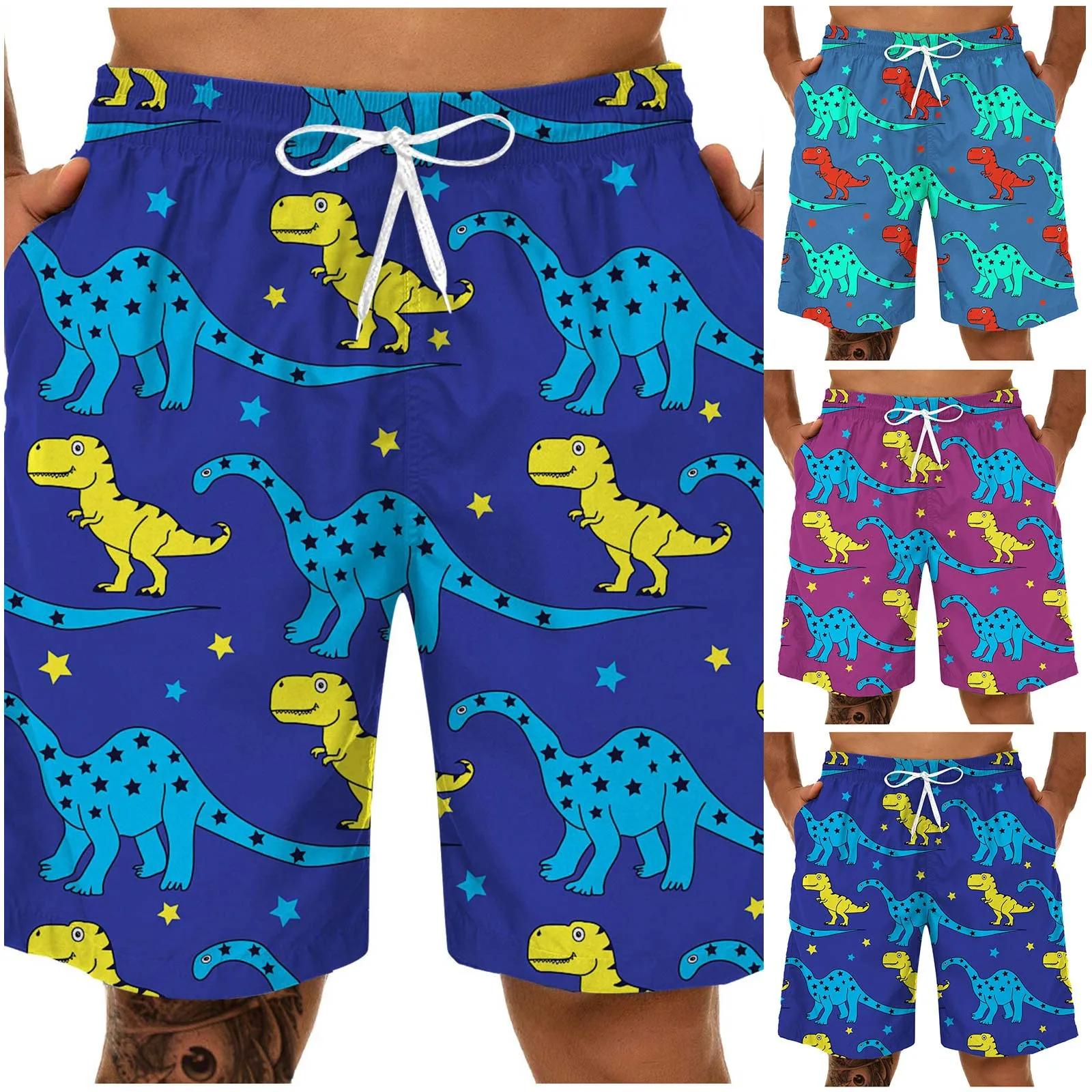 

63# Dinosaur 3d Fun Print Short Men's Summer Casual Sports Plus Size Trunks Shorts Swimwear Bathing Surffing Bermuda Shorts