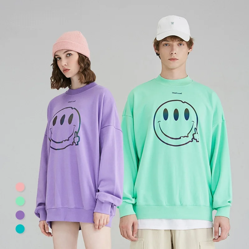 

High Street Crewneck Sweatshirt Couple Streetwear 2022 Men Pullovers Trendy Smiley Cool Oversized Hoodie Unisex Sweatshirts