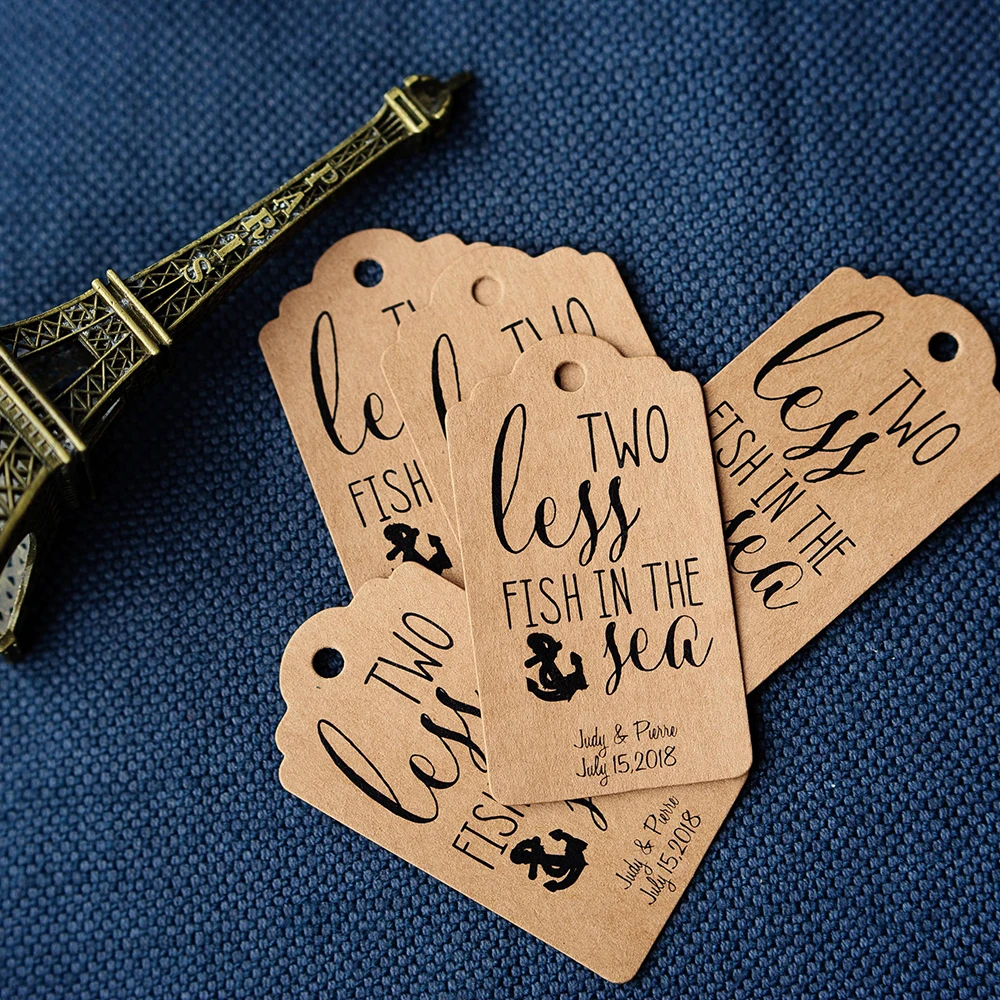 

Этикетка 3,5x6,2 см, индивидуальная бирка для свадебного подарка, этикетка литературы и искусства, Персонализируйте двух рыбок в море, приглаш...