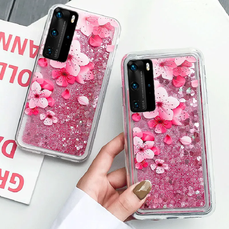 

Liquid Peach Blossom Case For Honor 20i V10 V20 30s 10i 9S 9C 9A 8S 8C 8A Lanyard Soft Quicksand Cover For Huawei Y9 Prime 2019