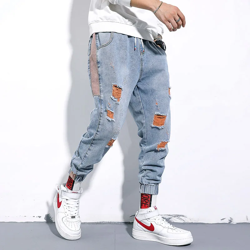 

2021 Slim Fit Men's Motorcycle Hole style Jeans Pleated Casual Biker Male Pants Broken Holes StraightHip Hop Jeans Trouser Man