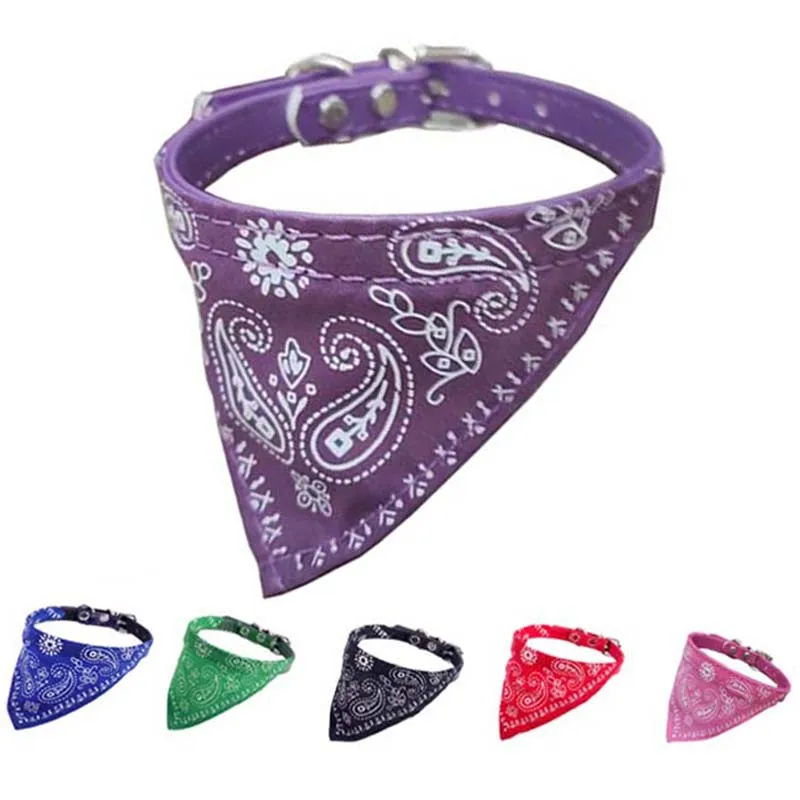 

Adjustable Pet Collars Practical Dog Bandana Collar Cat Pet Neckerchief PU Collar with Printed Triangle Pet Collars Correa Perro