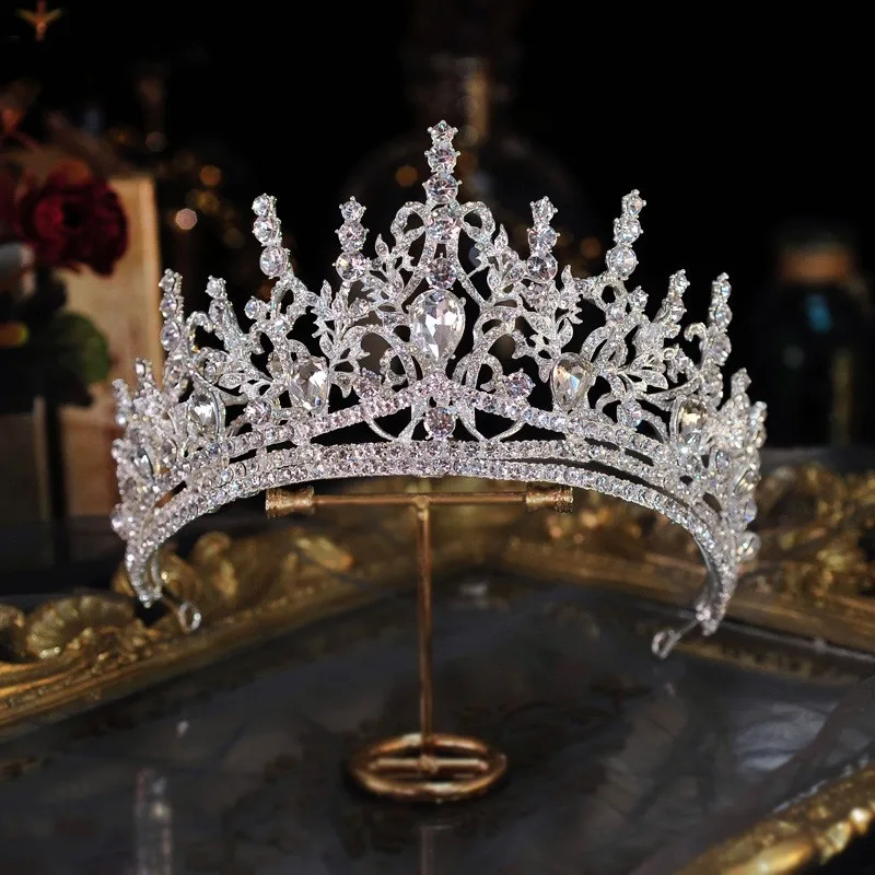 Baroque Luxury Bling Crystal Heart Bridal Tiaras Crown Big Rhinestone Pageant Diadem Bride Hairbands Wedding Hair Accessories
