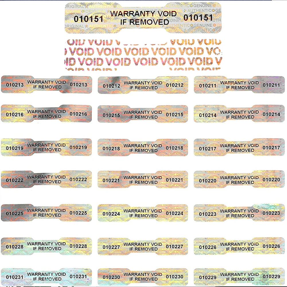

Holographic Serial Number Security Label High Security Void Seal Warranty Void Stickers Bone shape Tamper Proof Adhesive labels