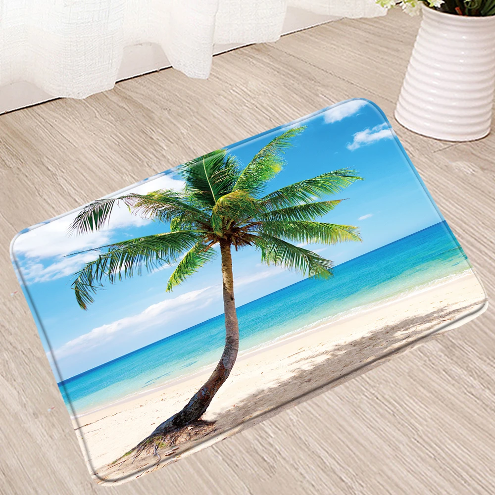 

Ocean Scenery Bath Mat 3D Coconut Tree Plant Non-Slip Mats Shower Enclosure Room Toilet Floor Pad Bathroom Furniture Rug Carpet