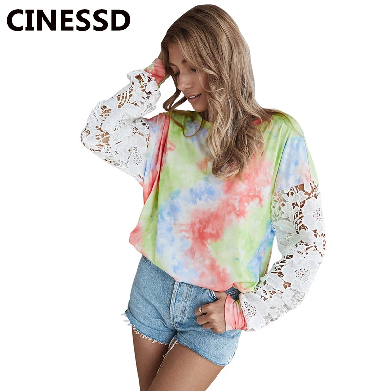 

Женские кружевные футболки CINESSD, оранжевые топы с длинными рукавами и круглым вырезом, ажурный пуловер красного цвета, офисные повседневные...