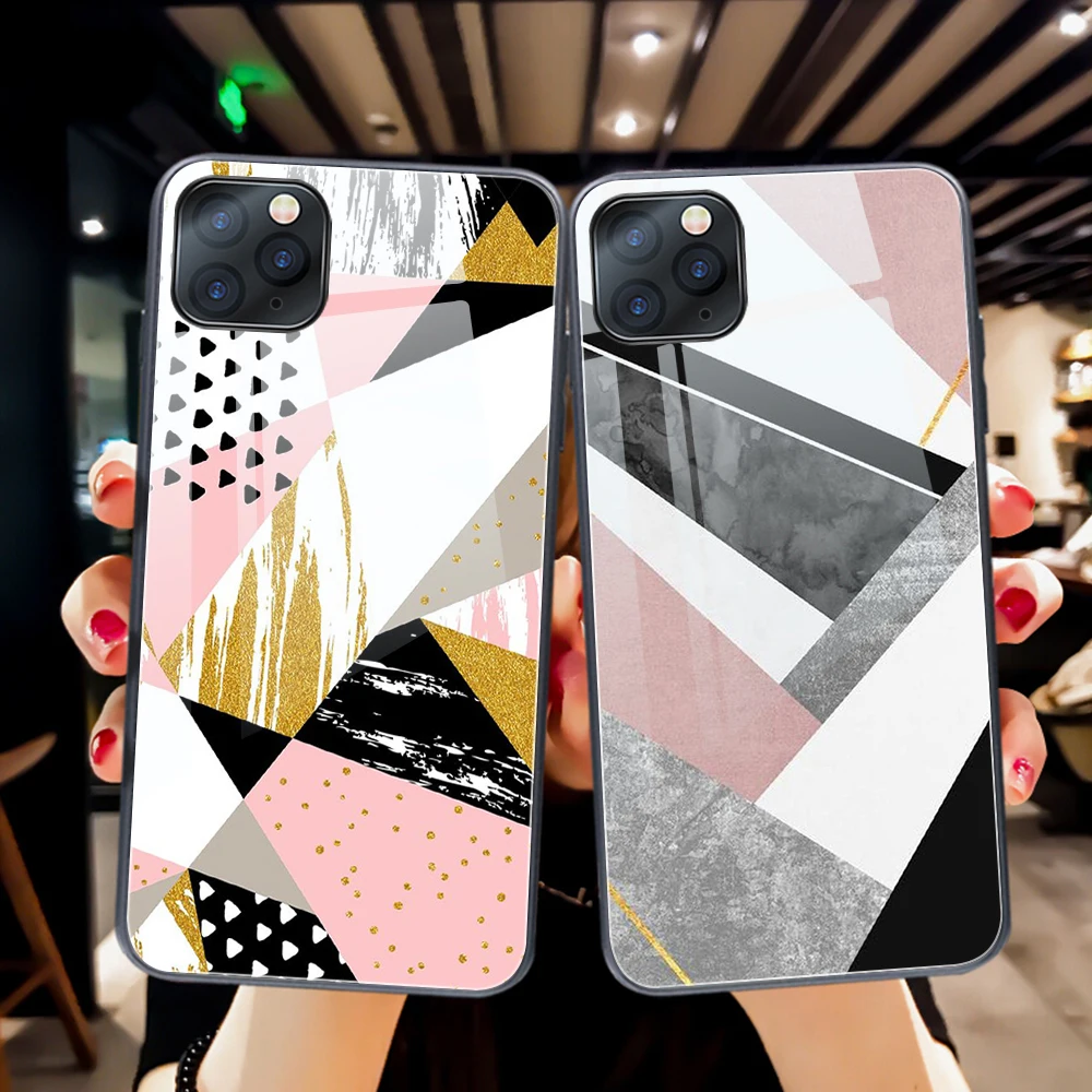 

Luxury Toughened Glass Mobile Phone Case for IPhone 11 12 13 Pro Max XS MAX XR 7 8 6 6s Plus Mirror Glossy Marble Line Art Cover