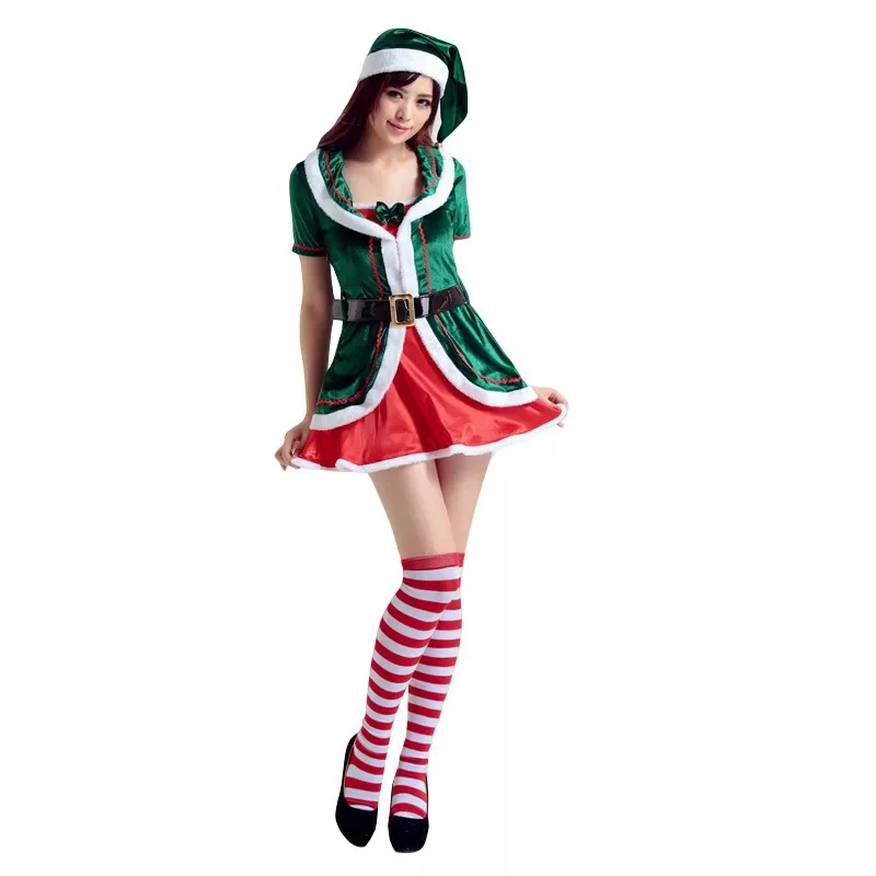 Костюм зеленого эльфа для взрослых женщин Рождественский праздничный костюм