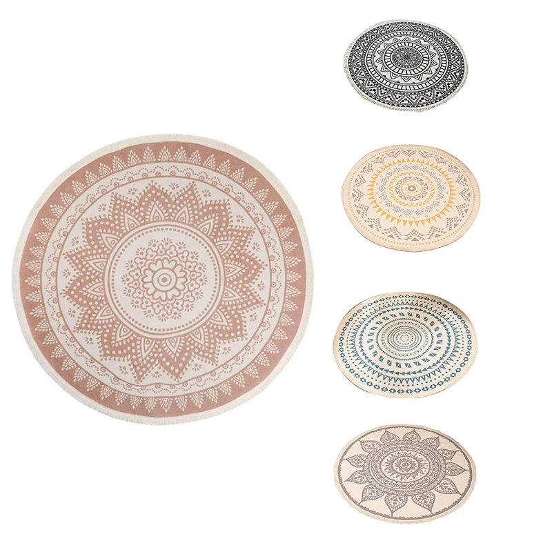 

Nordic Cotton and Linen Outdoor Rug Ethnic Style Round Carpet Door Mats Rug Footsteps Bedroom Non-Slip Mats