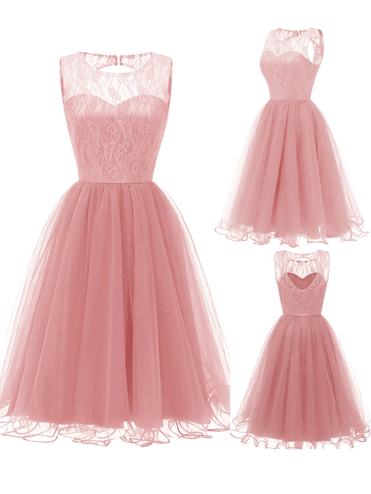 Кружевное платье подружки невесты 2020 короткое ТРАПЕЦИЕВИДНОЕ без рукавов