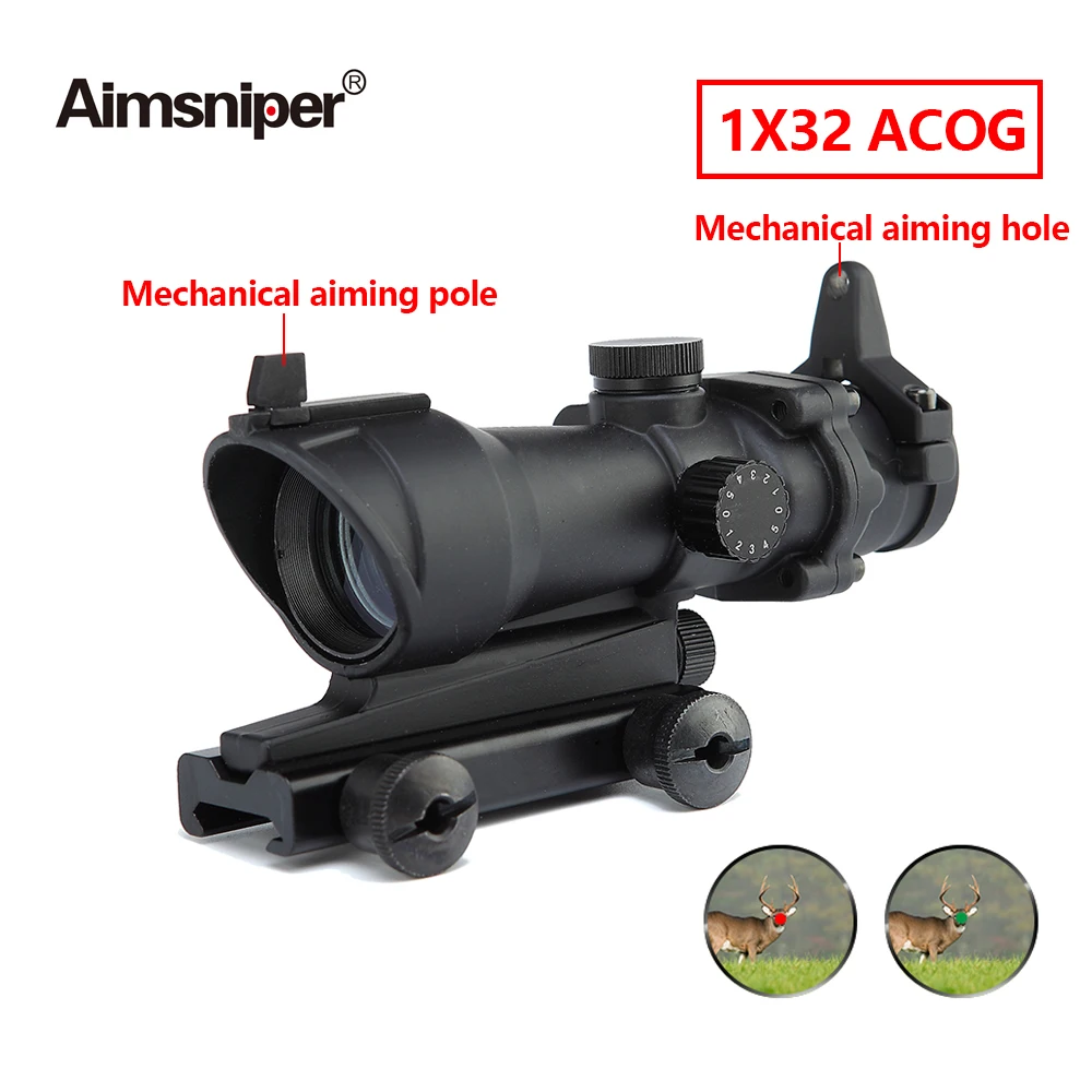 

Aimsniper ACOG 1X32 Tactical Red Green Dot Sight Hunting Optics Rifle Scope With 20mm Mount Shooting Riflescope For Airsoft Gun