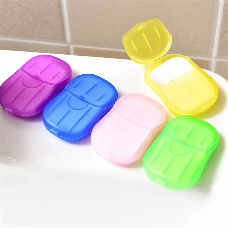 

20pcs/ Box Travel Portable Disinfecting Paper Soaps Washing Hand Mini Disposable Scented Slice Sheets Foaming Soap Case Paper