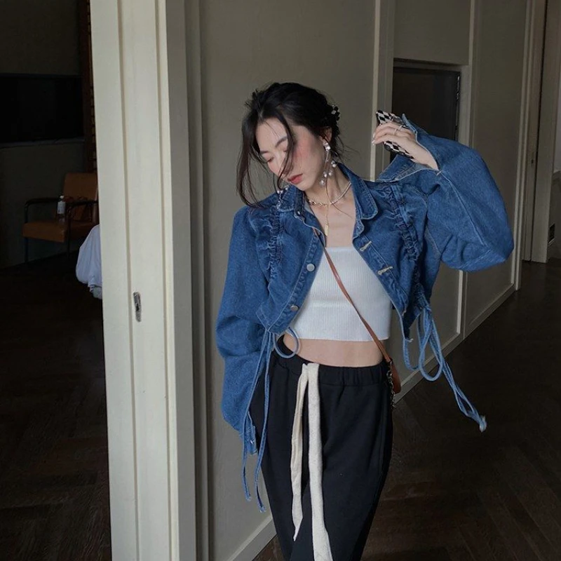 Куртка женская укороченная из денима базовая Повседневная Верхняя одежда в