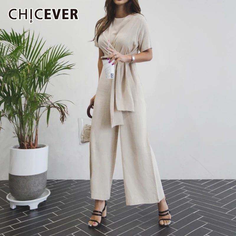 CHICEVER корейский комбинезон на шнуровке для женщин высокая Талия короткий рукав