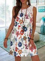 5xl print lace womens dress short casual sleeveless loose a line dresses female 2022 summer new fashion clothes lady