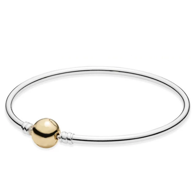 

100%925 standard Sterling Silver Charm pandora Bracelet with Gold Clasp Snake Chain Link Hand Bangle Bracelet Jewelry