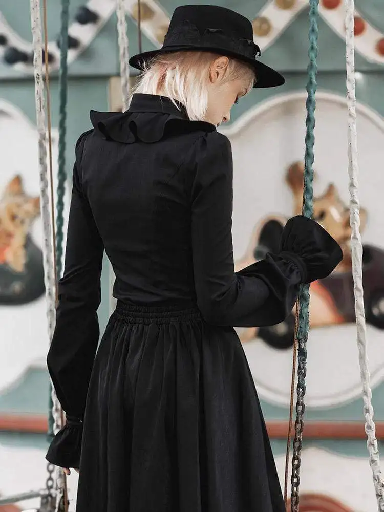 Панк рейв женские воланами воротник с расклешенными рукавами приталенные