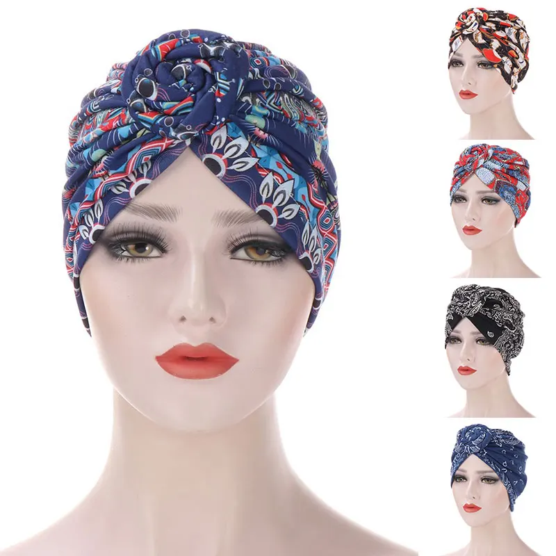 

Fashion Wrap Women Head Scarf Turban Caps Fashion Printed Hijab Bonnet Bohemian Ethnic Inner Hijabs for Cap Muslim Headdress Hat