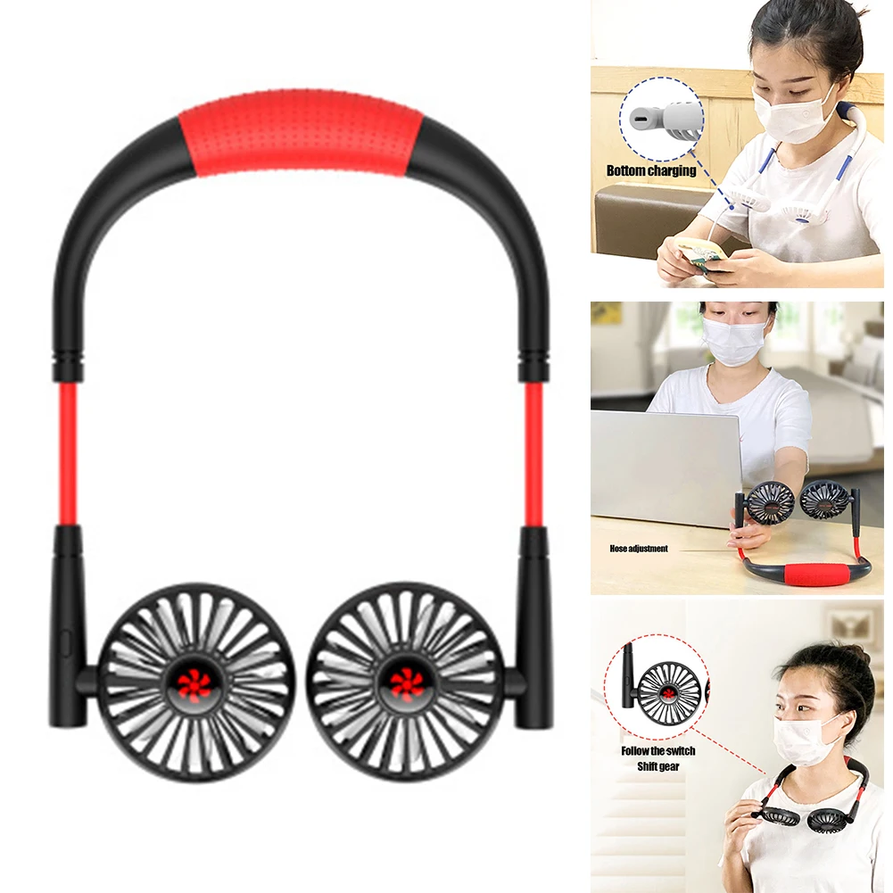 

Portable Adjustable Lazy Fan Mini Neck Hanging Dual Cooling Fans for Summer Sports VDX99