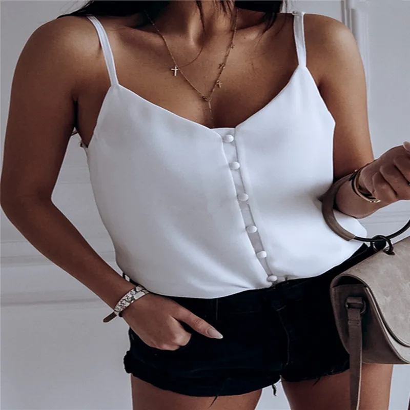 

Женский топ на пуговицах, с v-образным вырезом, без рукавов, белый, офисный, плотный шифон, цвет, регулируемый, 2 цвета
