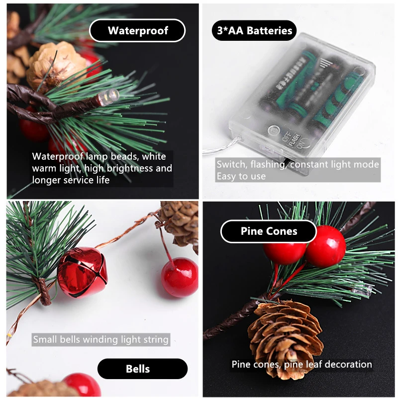 20 Led медный провод сосновый конус цветы светодиодные гирлянды Рождественские