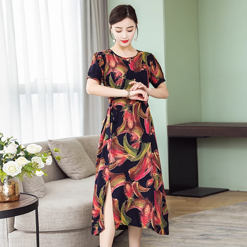 Женское длинное платье с круглым вырезом и коротким рукавом 15 цветов|Женские