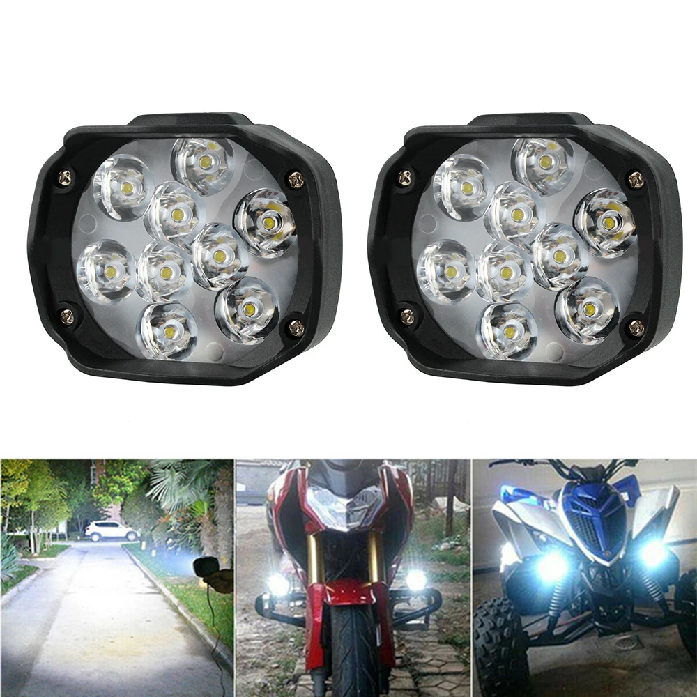 

White Headlight Super Bright 9 LED Spot Light DC 9-85 V Scooter Lighting ATVs UTVs 2Pcs