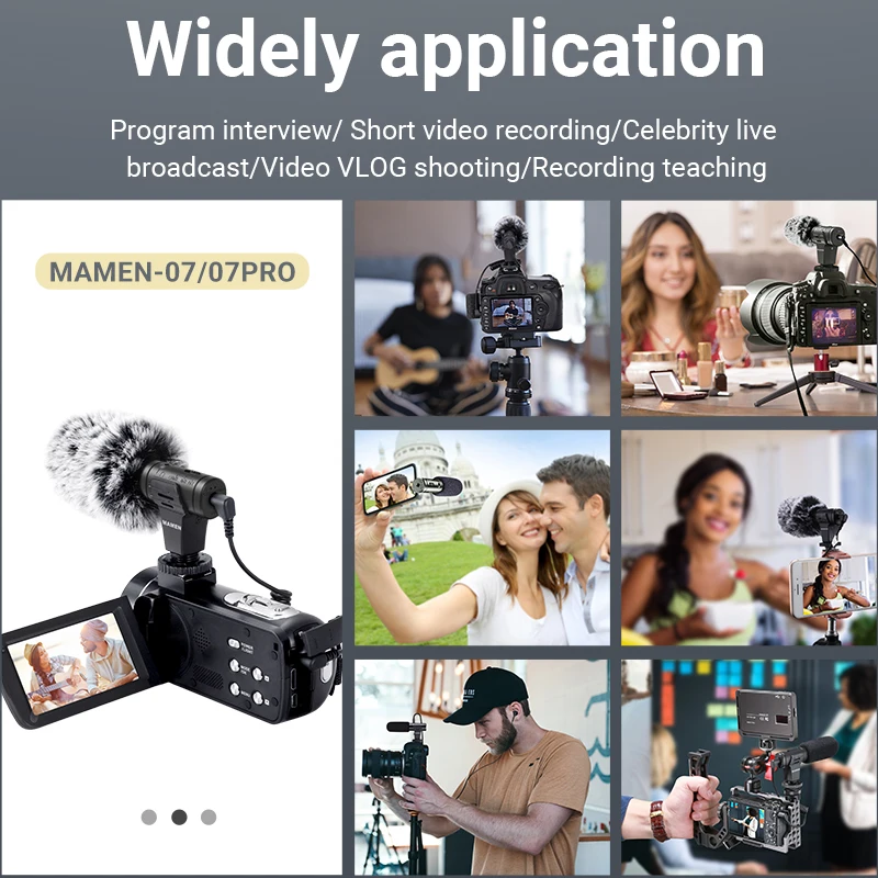 MAMEN Camera Microphone with Real-time Monitoring Vlog Interview Recording MIC Built-in 100mAh Battery for Android Smartphone DV images - 6
