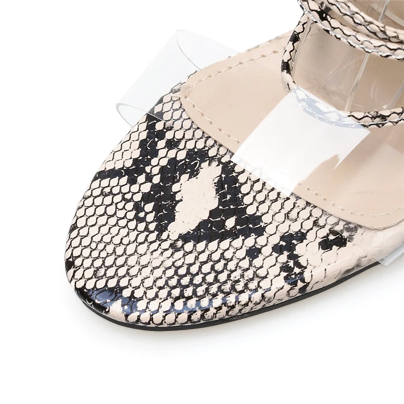 

2020 Women Summer 11.5cm High Heels Up Toe Cross-Tied Serpentine Sandals Lady Stripper Strap Pumps Valentine Snake Print Shoes
