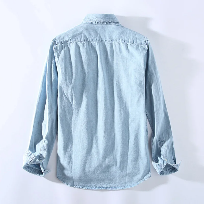 Мужская хлопковая рубашка с длинным рукавом Повседневная джинсовая