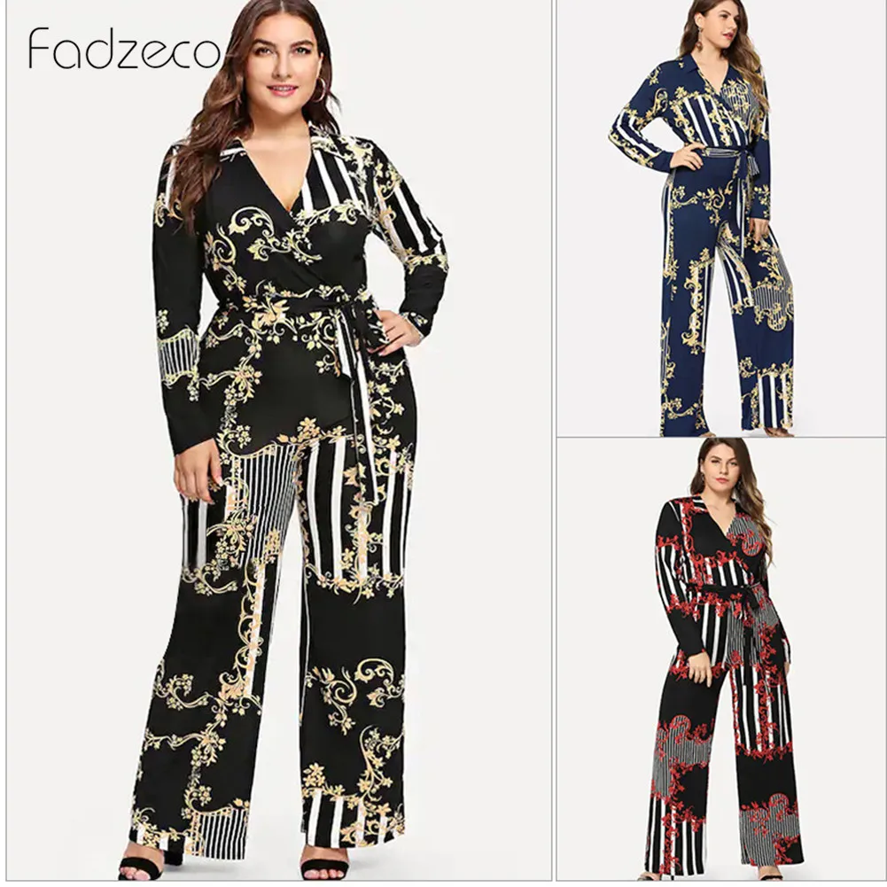 Fadzeco Женский Осенний комбинезон размера плюс сексуальный v образный вырез