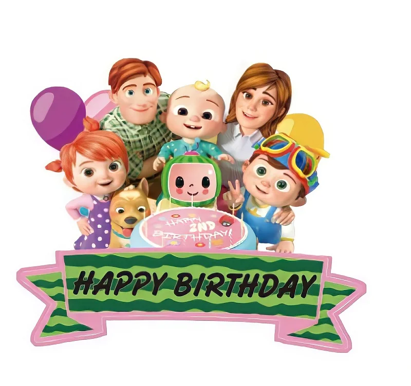 

1set Cocomelon Theme Kids Favors Decorate Cupcake Toppers with Sticks Baby Shower Happy Birthday Events Party Cake Topper