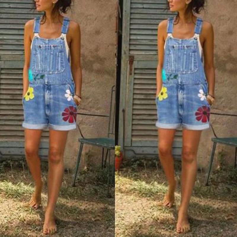 

Vintage Casual Printed Cowboy Jumpsuit Spring Summer 2021 Women Sexy Sleeveless Spaghetti Strap Buttons Pocket Streetwear Romper