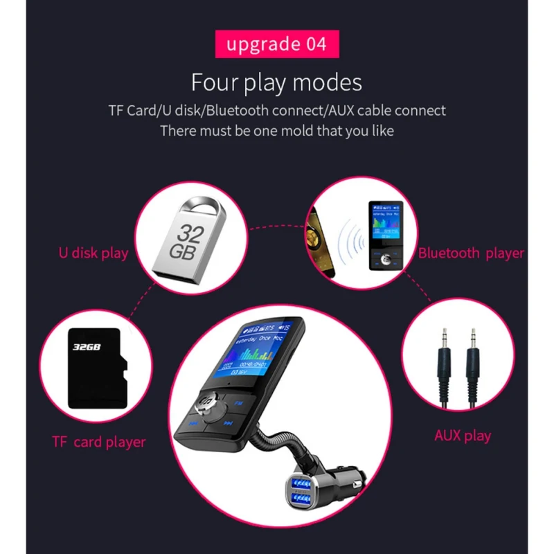 Aux usb bluetooth fm-передатчик модулятор цветной экран MP3 беспроводной Bluetooth громкой связи автомобильный комплект с QC3.0 двойное зарядное устройство usb