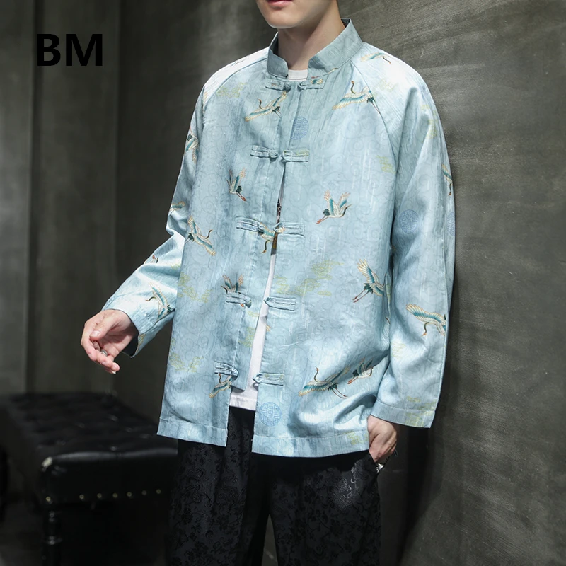 2020 одежда в китайском стиле костюм Тан с принтом журавлей Hanfu мужская ретро