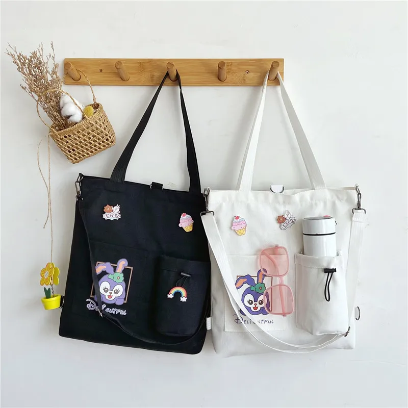 

Canvas Bag Female Cross-span Bag Large Capacity Single Shoulder Bag Cartoon Design Bag for Women Eco Friendly Cloth Mask