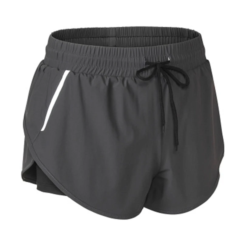 Женские летние шорты для бега 2 в 1 с эластичной талией и ремешком на талии