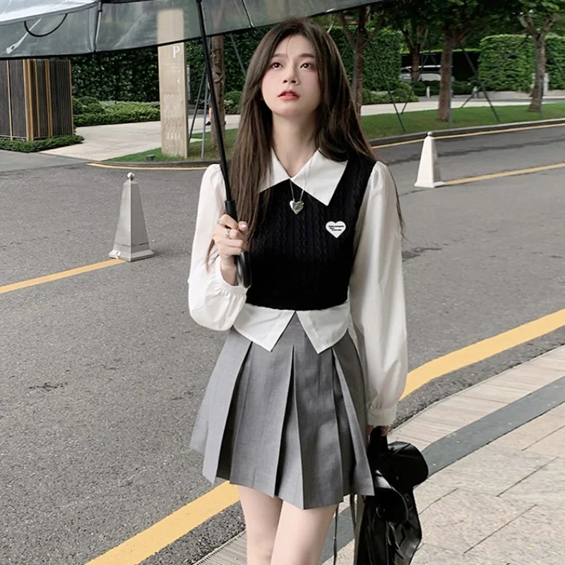 Милый модный женский костюм в острым стиле новинка 2021 Вязаный топ из двух частей