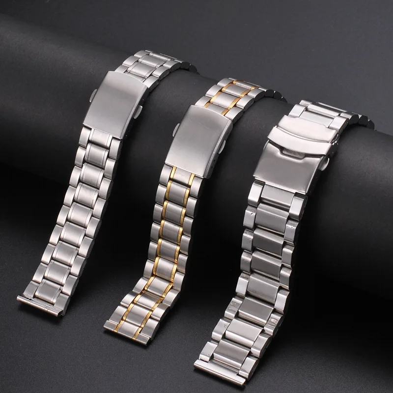 

12 14mm 16mm 18mm 20mm 22mm 24mm Stainless Steel Links Watch Bands Strap Wristwatch Clasp Bracelet Replacement Light Weight Band