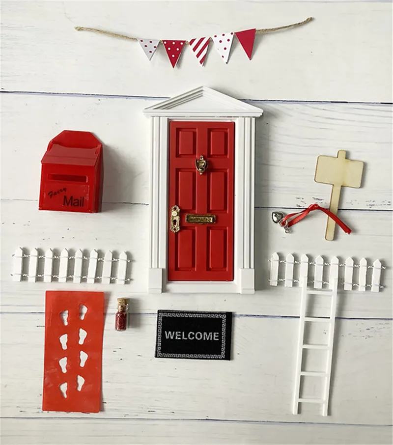 

1/12 Scale Dolls House Teeth fairy doors Miniature Plastic Steepletop 6 Panel Door with Hardware for Children DIY Furniture Toy