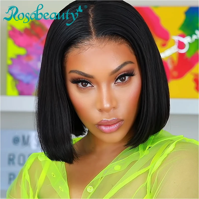 Rosabeauty бразильские 13x6 короткий Боб синтетические волосы Рэми прямые Синтетические волосы на кружеве парики из натуральных волос на кружевной основе натурального Цвет Синтетические волосы на кружеве al парик для черных Для женщин