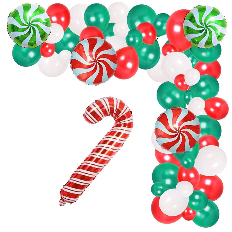 

102pcs Red Green White Balloons Garland DIY Set Candy Cane Foil Balloon for Christmas Decoration 2022 New Year Navidad Natal Dec
