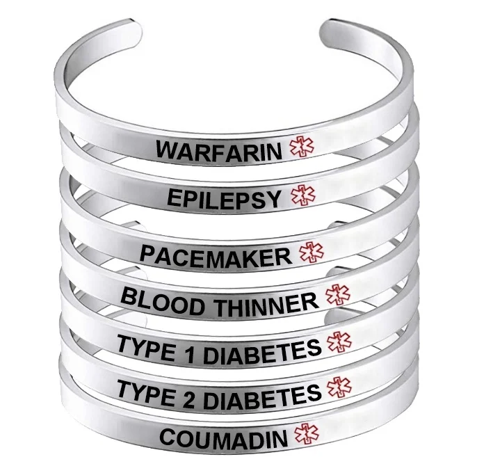 Медицинская браслет сигнализации Rolo Chain Medic ID Bracelets Monitoring Awareness для женщин на открытом воздухе в случае экстренных ситуаций "Не оживлять".